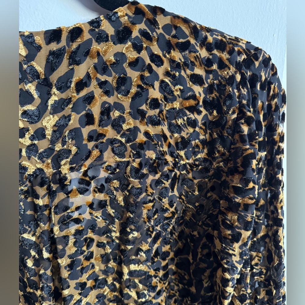 Hale Bob Leopard Cheetah Print Velvet Burnout Semi Sheer Boho Long Sleeve Blouse - Picture 5 of 7